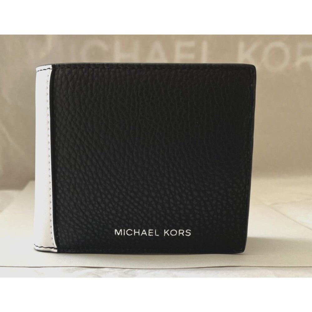 New Michael Kors Cooper Two-Tone Billfold Wallet with Coin Pouch Black / White